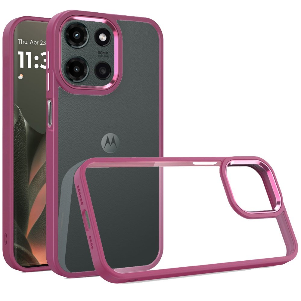 for motorola edge 2025 finest transparent thick acrylic hybrid metal buttons cover case burgundy