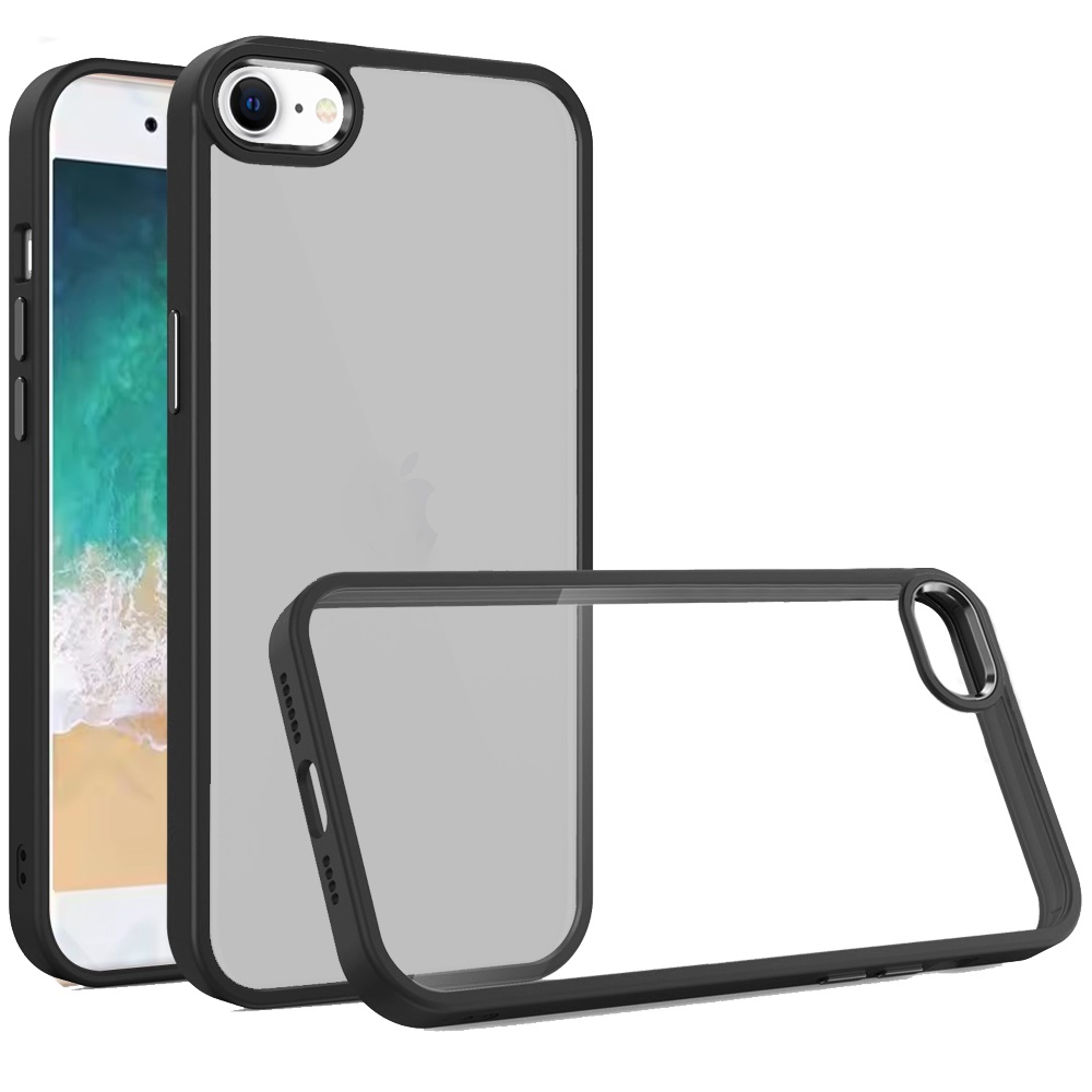 for iphone 17e / 16e / se4 finest transparent thick acrylic hybrid metal buttons cover case black