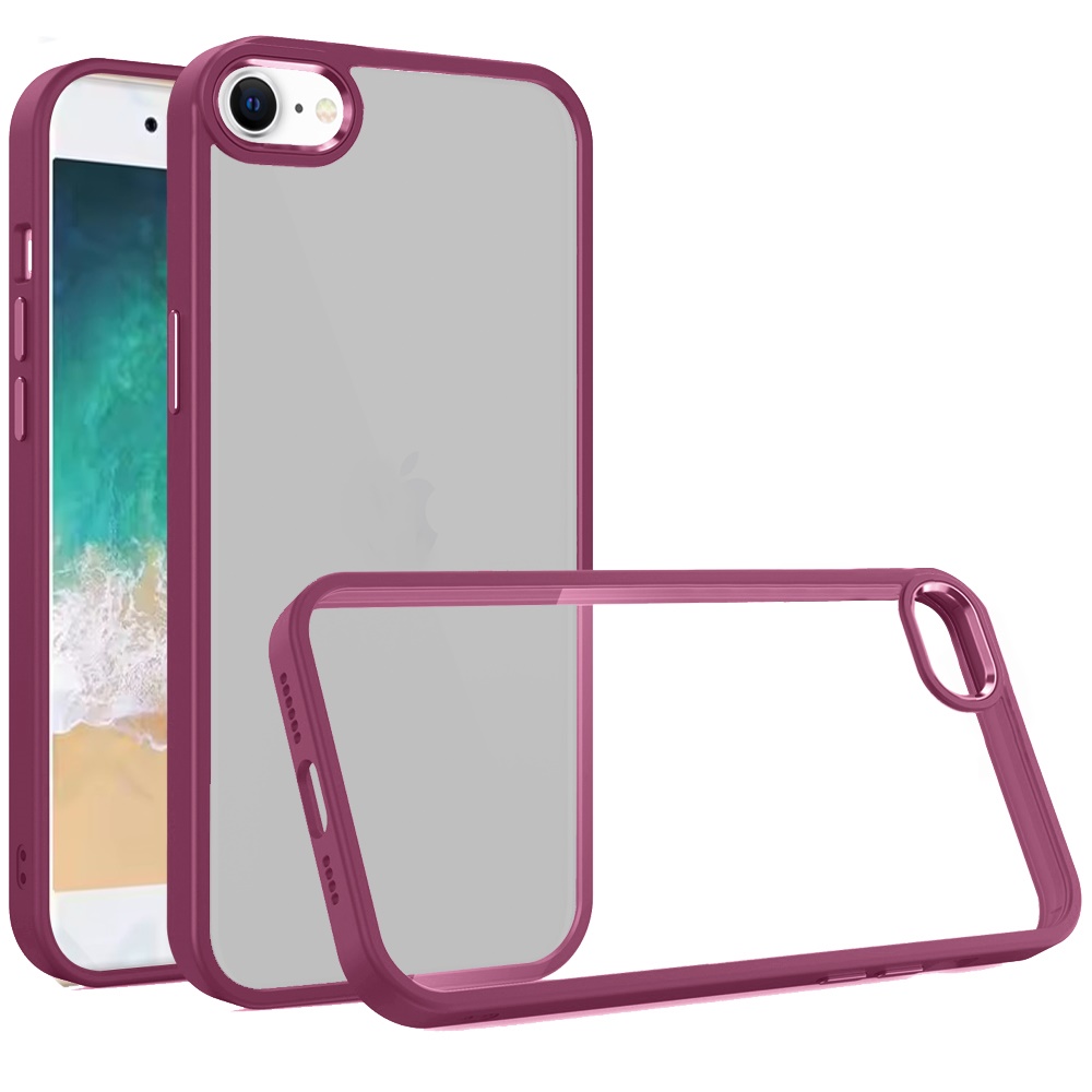 for iphone 17e / 16e / se4 finest transparent thick acrylic hybrid metal buttons cover case burgundy