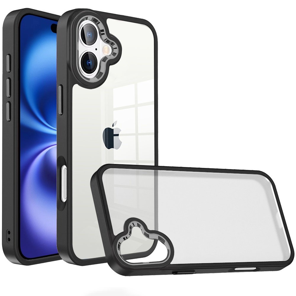 for iphone 17 finest transparent thick acrylic hybrid metal buttons cover case black