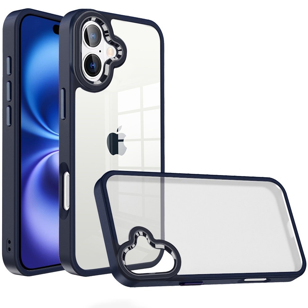 for iphone 17 finest transparent thick acrylic hybrid metal buttons cover case blue