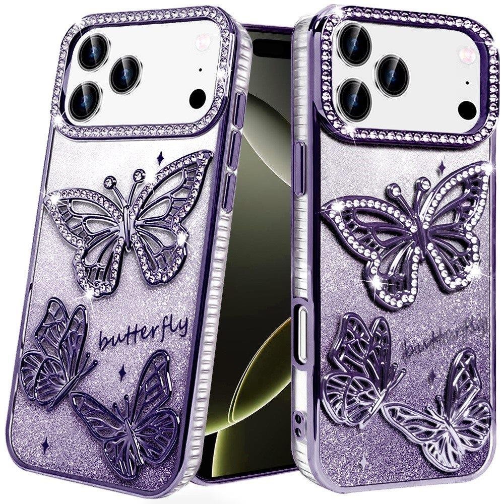 for iphone 17 pro butterfly freedom shimmer glitter thick tpu case cover purple