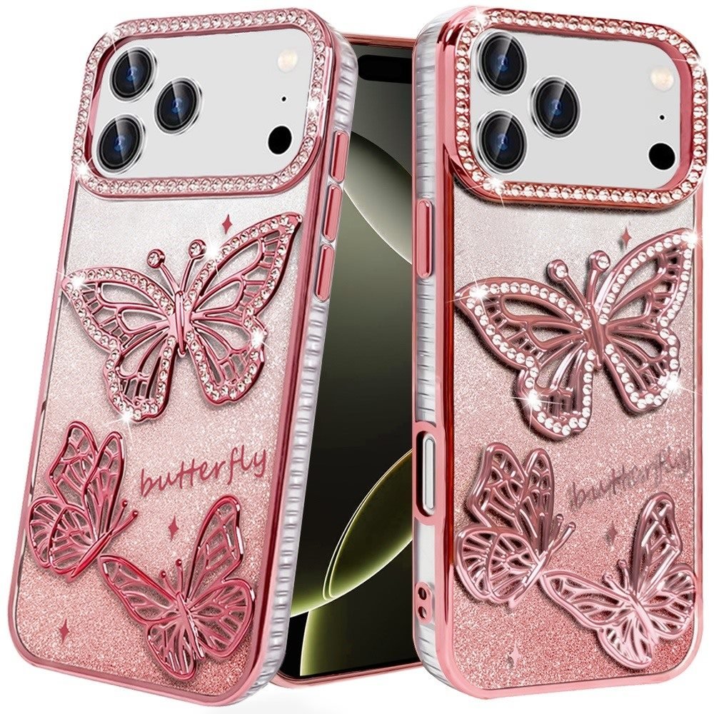 for iphone 17 pro butterfly freedom shimmer glitter thick tpu case cover rose gold