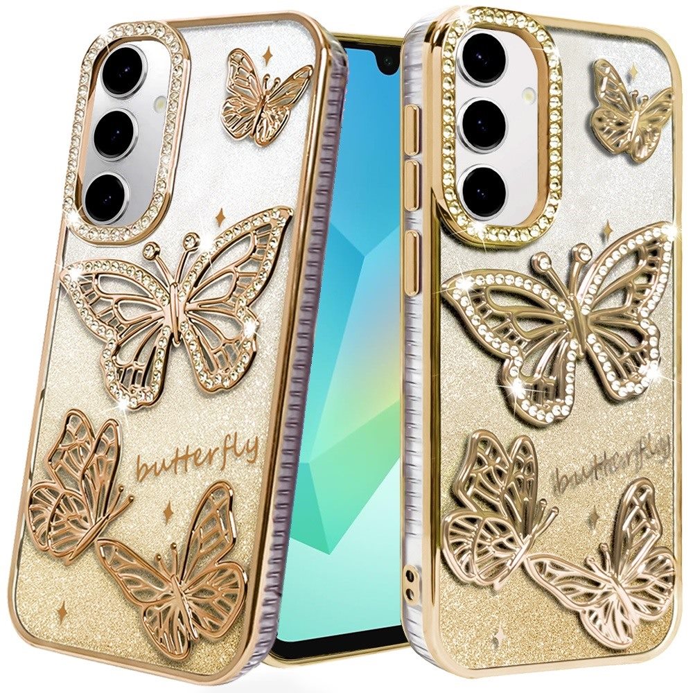 for samsung a16 5g butterfly freedom shimmer glitter thick tpu case cover gold