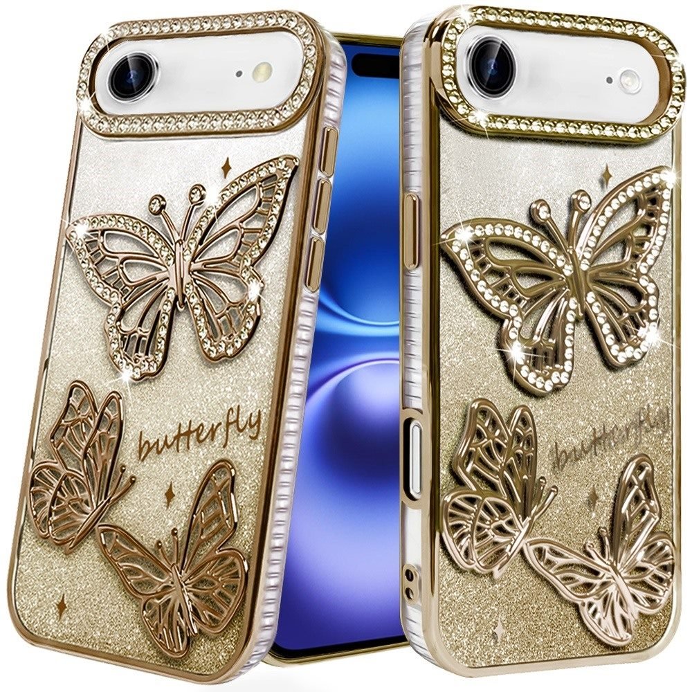 for iphone 17 air butterfly freedom shimmer glitter thick tpu case cover gold