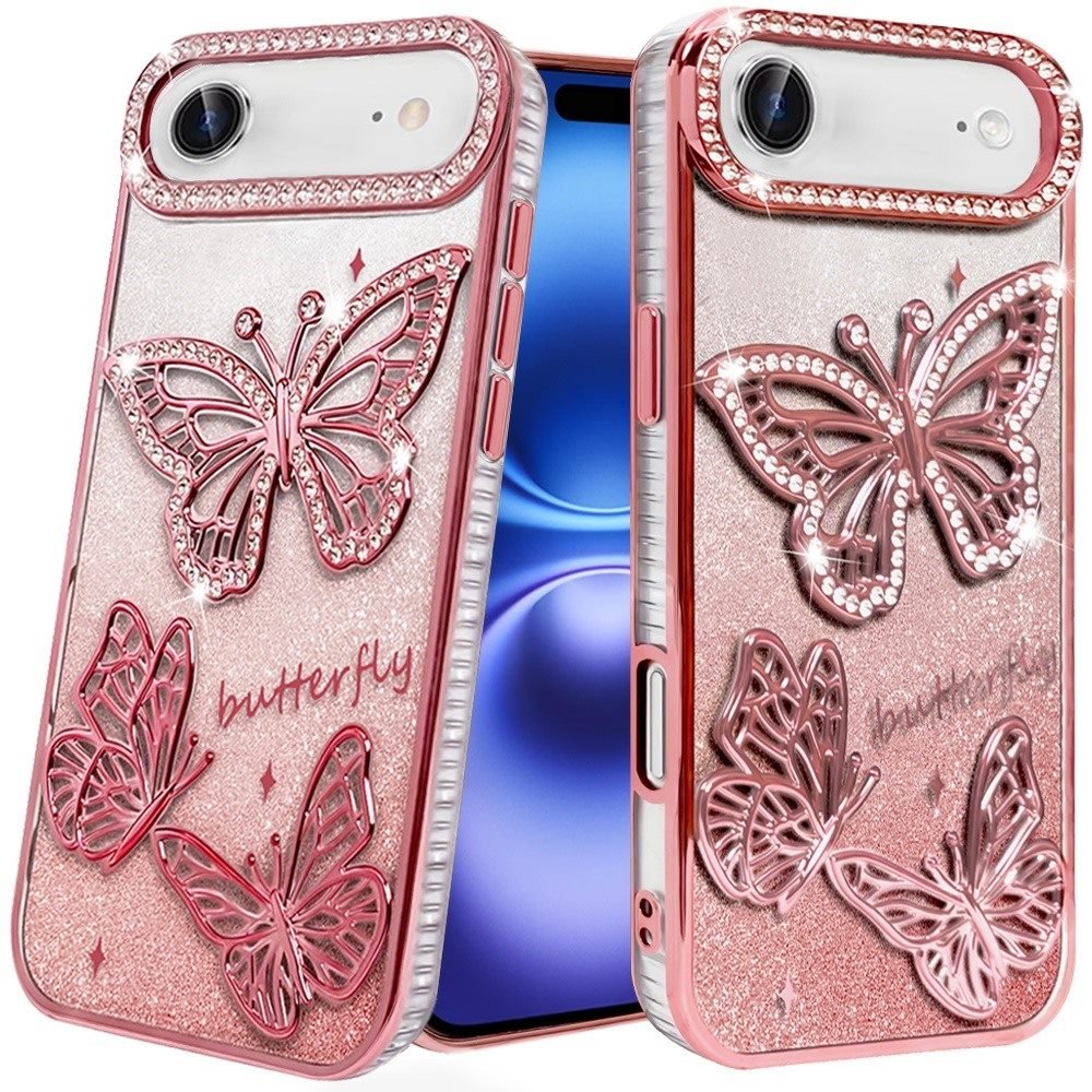 for iphone 17 air butterfly freedom shimmer glitter thick tpu case cover rose gold