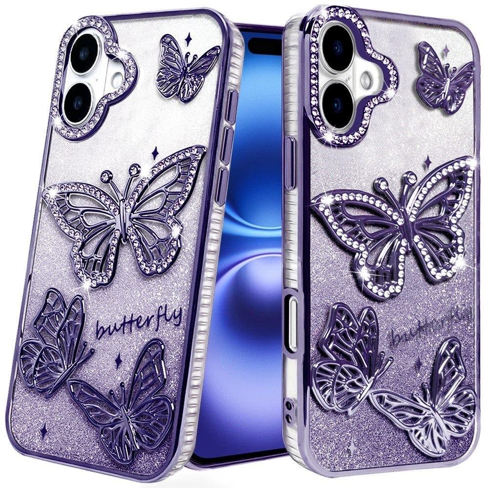 for iphone 17 butterfly freedom shimmer glitter thick tpu case cover purple