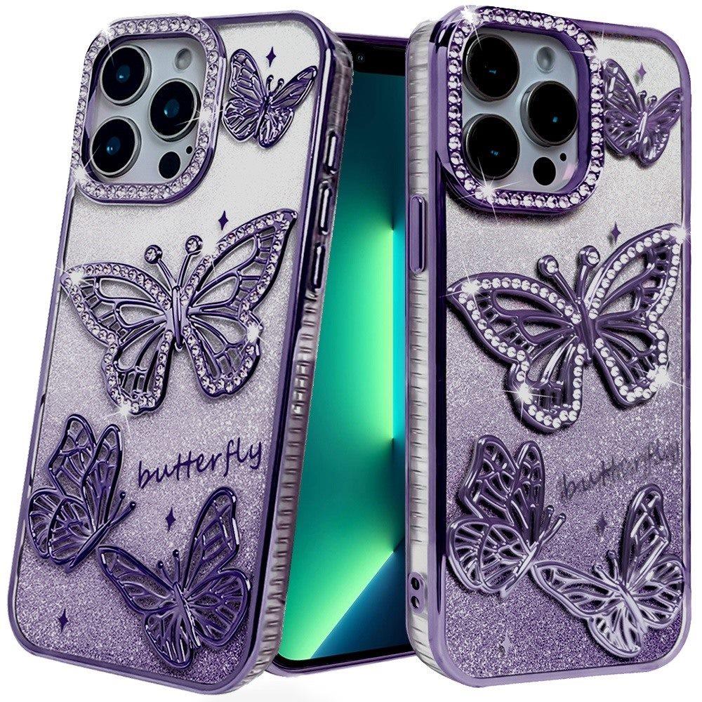 for iphone 13 pro butterfly freedom shimmer glitter thick tpu case cover purple