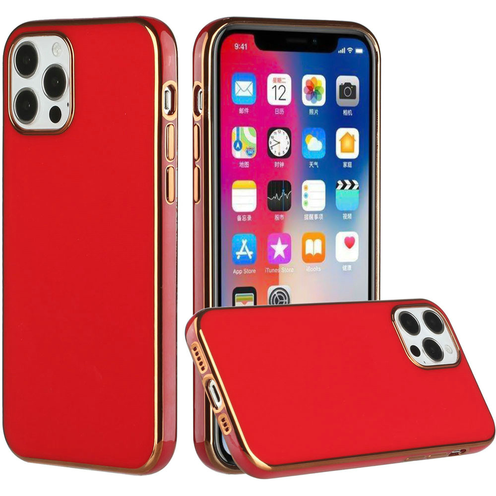 for apple iphone 14 pro 6.1" electroplated fashion solid color tpu case cover red