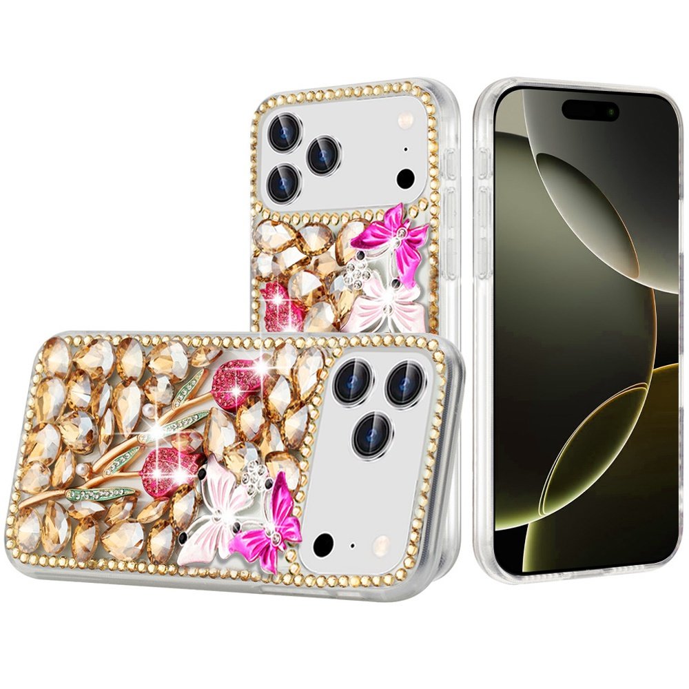 for iphone 17 pro max full diamond with ornaments case cover gold exquisite garden