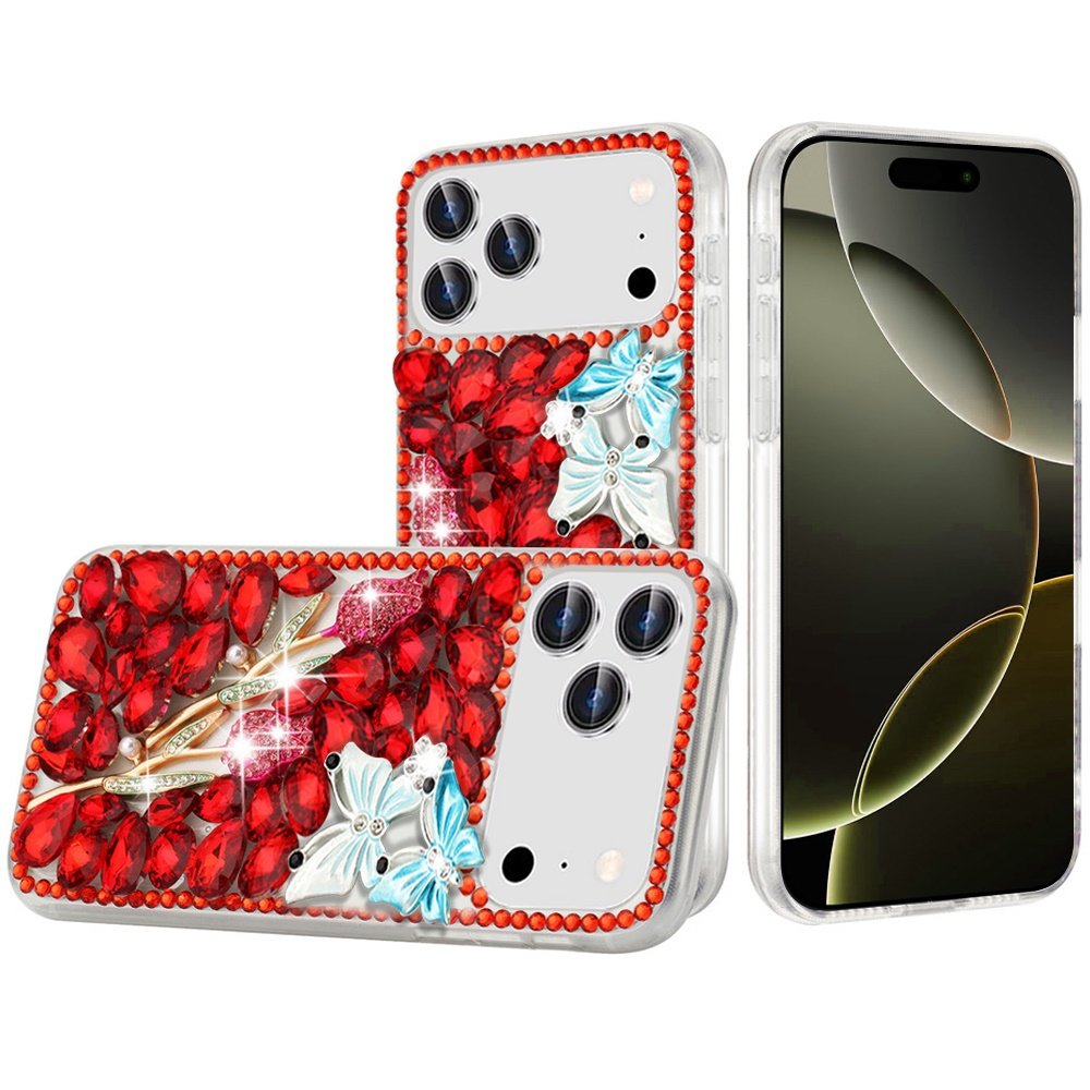 for iphone 17 pro max full diamond with ornaments case cover red exquisite garden