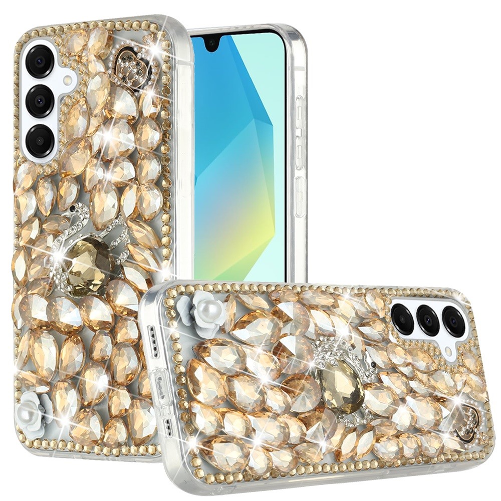 for samsung a16 5g full diamond with ornaments hard tpu case cover gold swan crown pearl