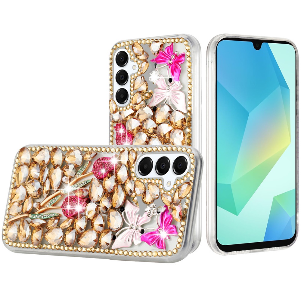 for samsung a16 5g full diamond with ornaments case cover gold exquisite garden