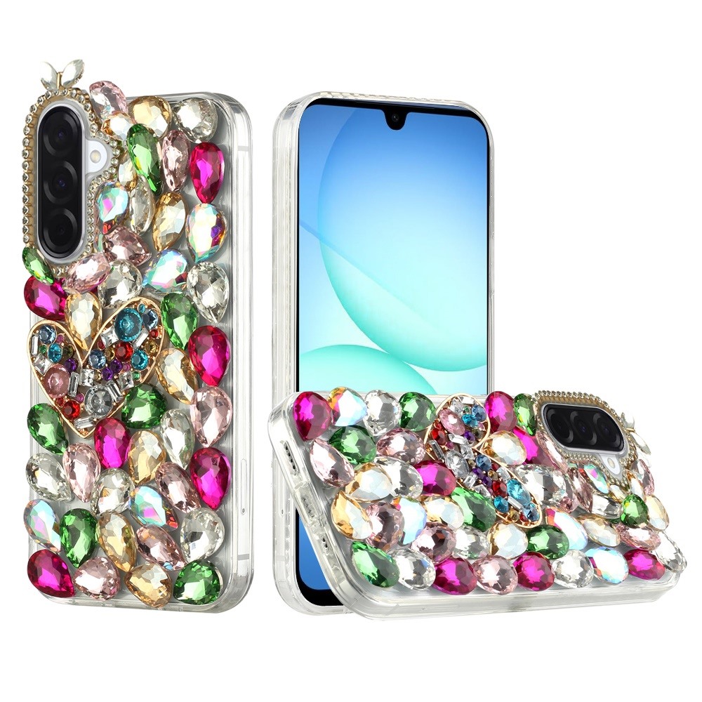 for samsung a17 5g full diamond with ornaments case cover colorful ornaments with heart
