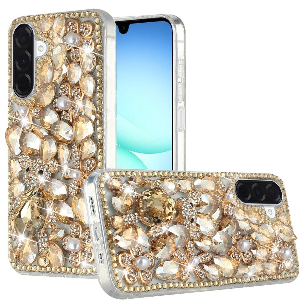 for samsung a17 5g full diamond with ornaments case cover gold panda floral