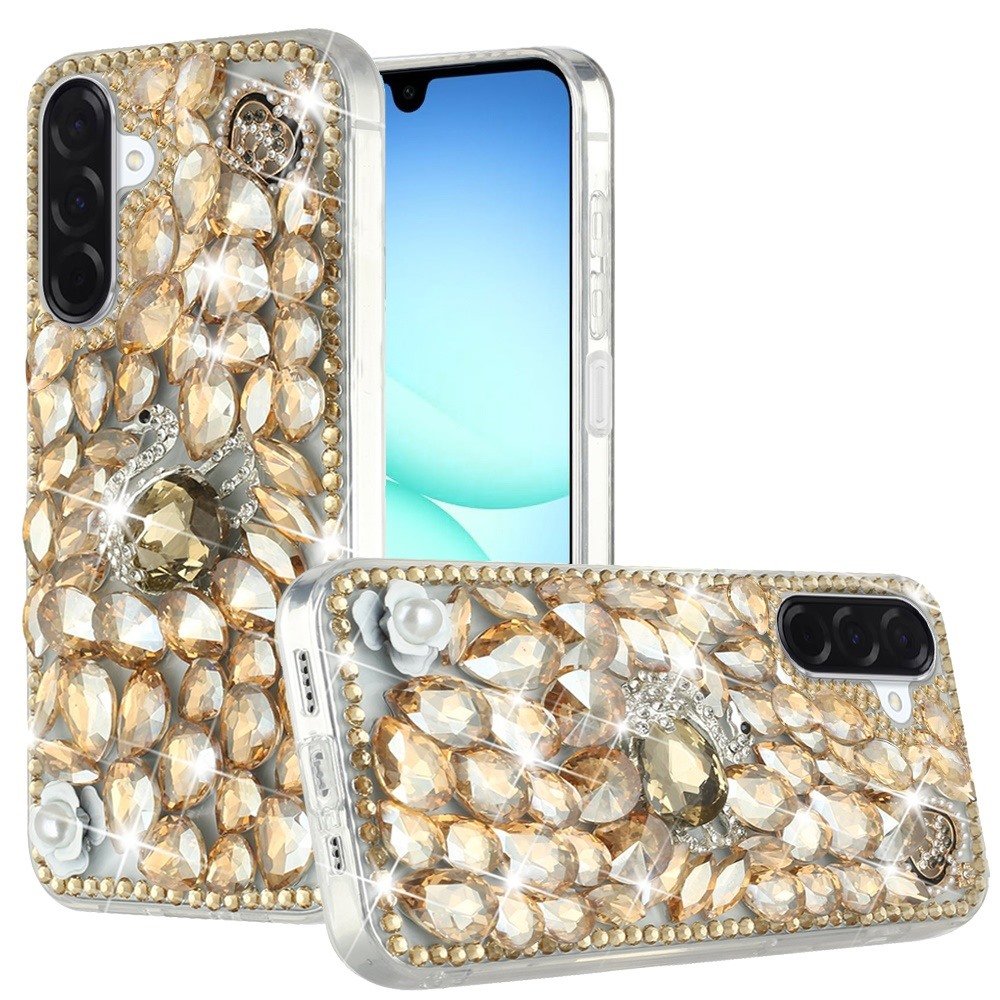 for samsung a17 5g full diamond with ornaments case cover gold swan crown pearl
