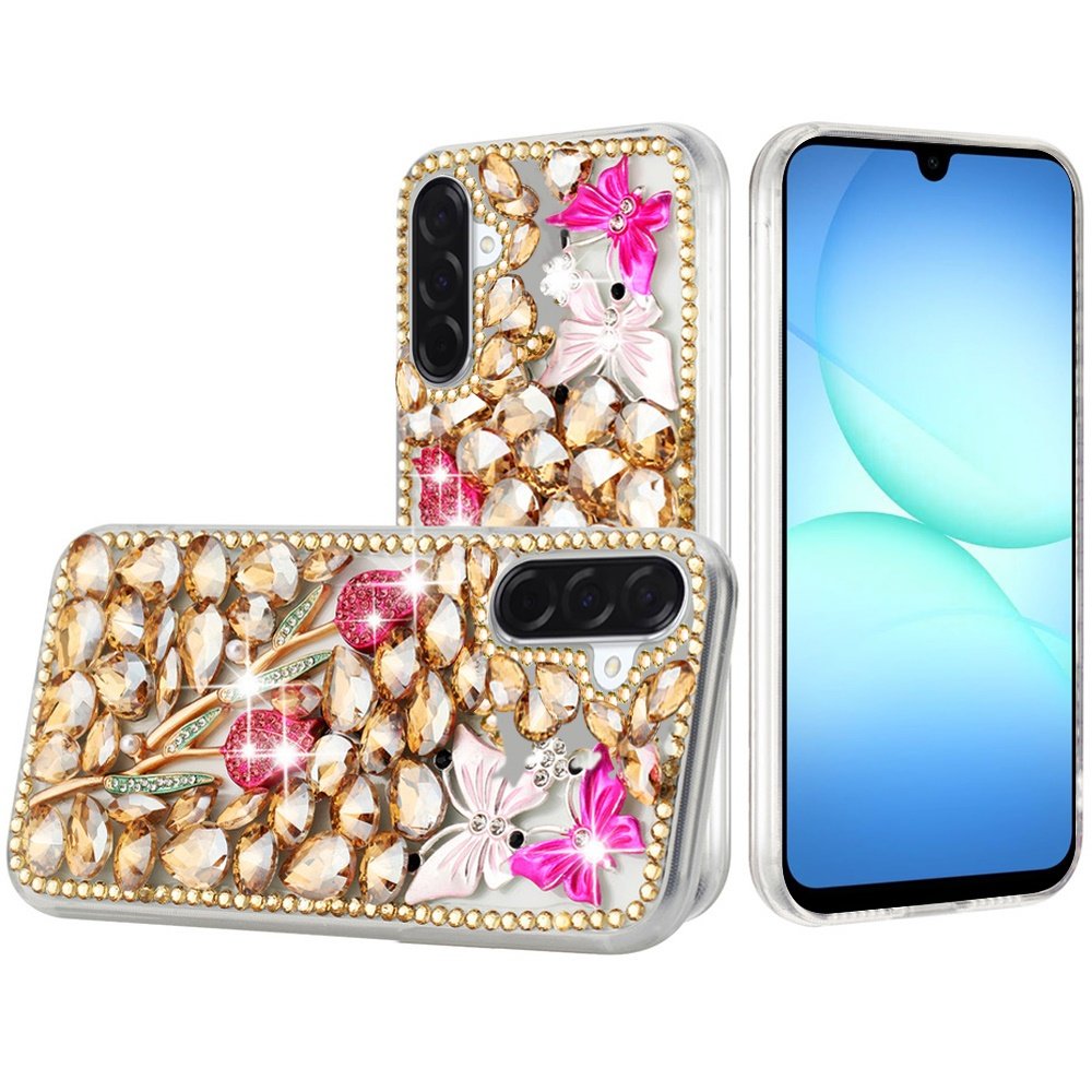 for samsung a17 5g full diamond with ornaments case cover gold exquisite garden