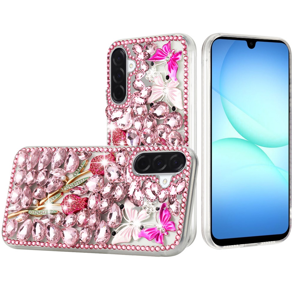 for samsung a17 5g full diamond with ornaments case cover pink exquisite garden