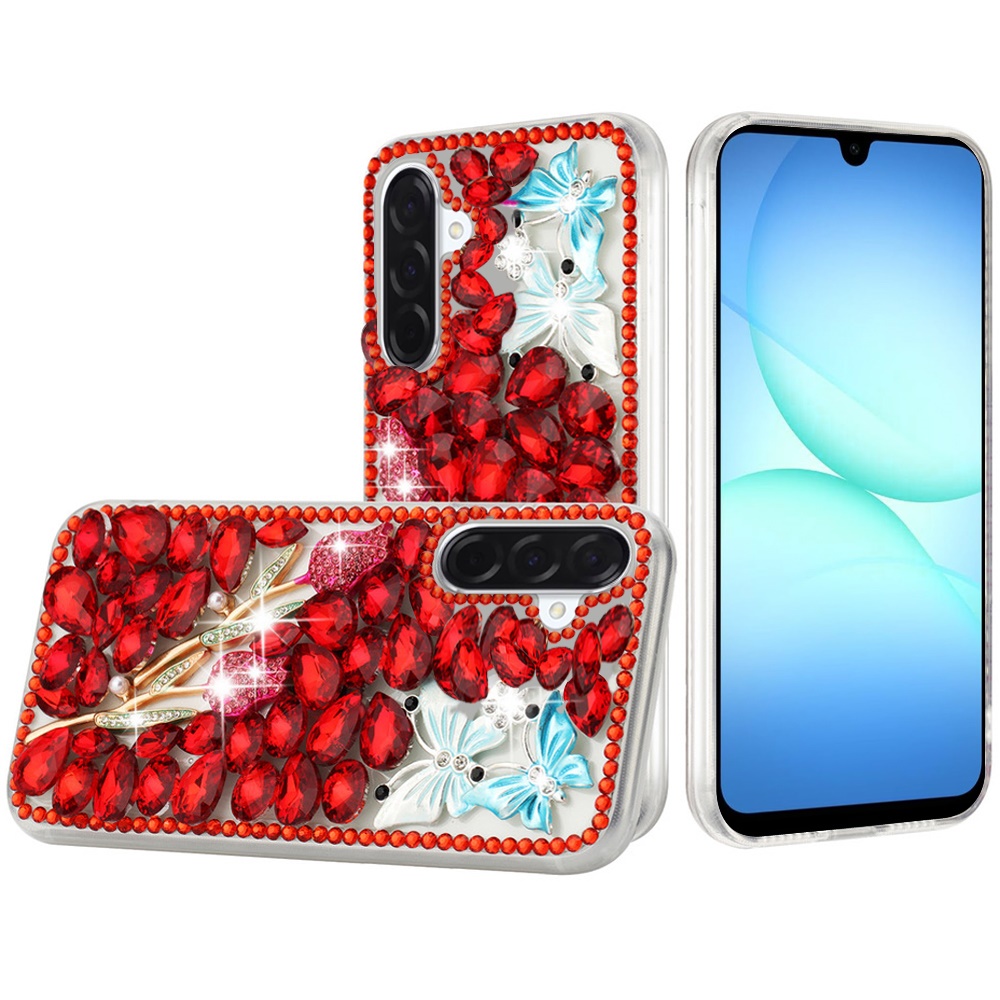 for samsung a17 5g full diamond with ornaments case cover red exquisite garden
