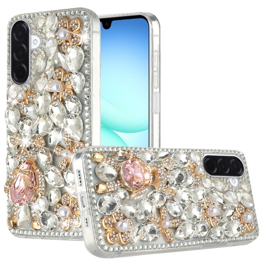 for samsung a17 5g full diamond with ornaments case cover silver panda floral