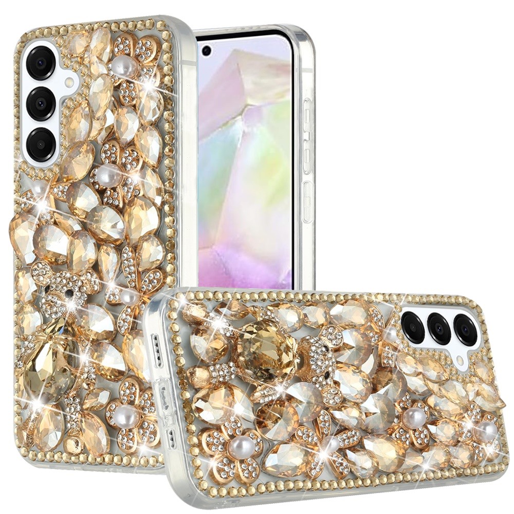 for samsung galaxy a36 / a56 full diamond with ornaments hard tpu case cover gold panda floral