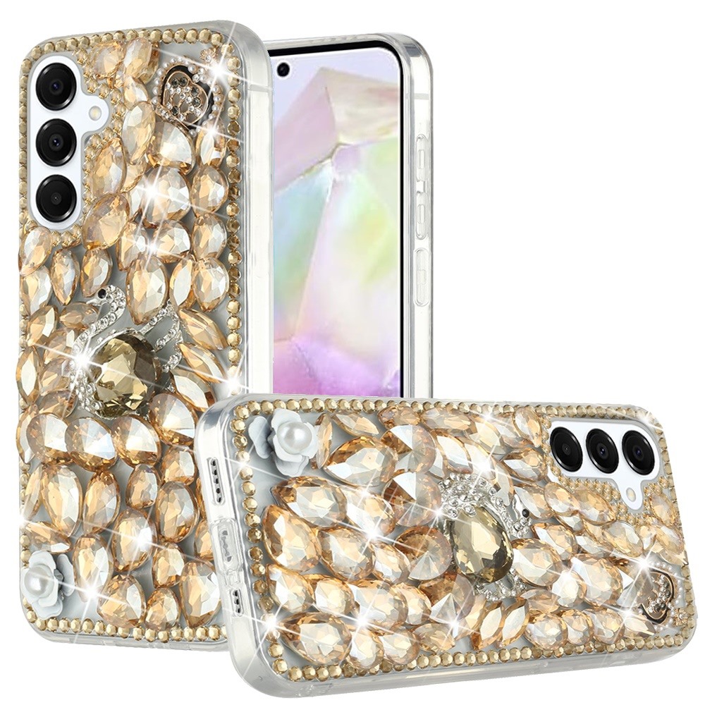 for samsung galaxy a36 / a56 full diamond with ornaments hard tpu case cover gold swan crown pearl
