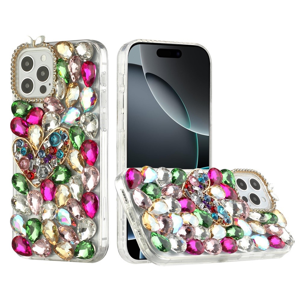 for iphone 16 pro max 6.9 inch full diamond with ornaments hard tpu case cover colorful ornaments with heart