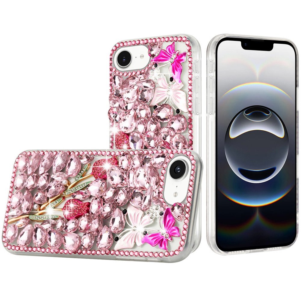 for iphone 17e / 16e / se4 full diamond with ornaments case cover pink exquisite garden