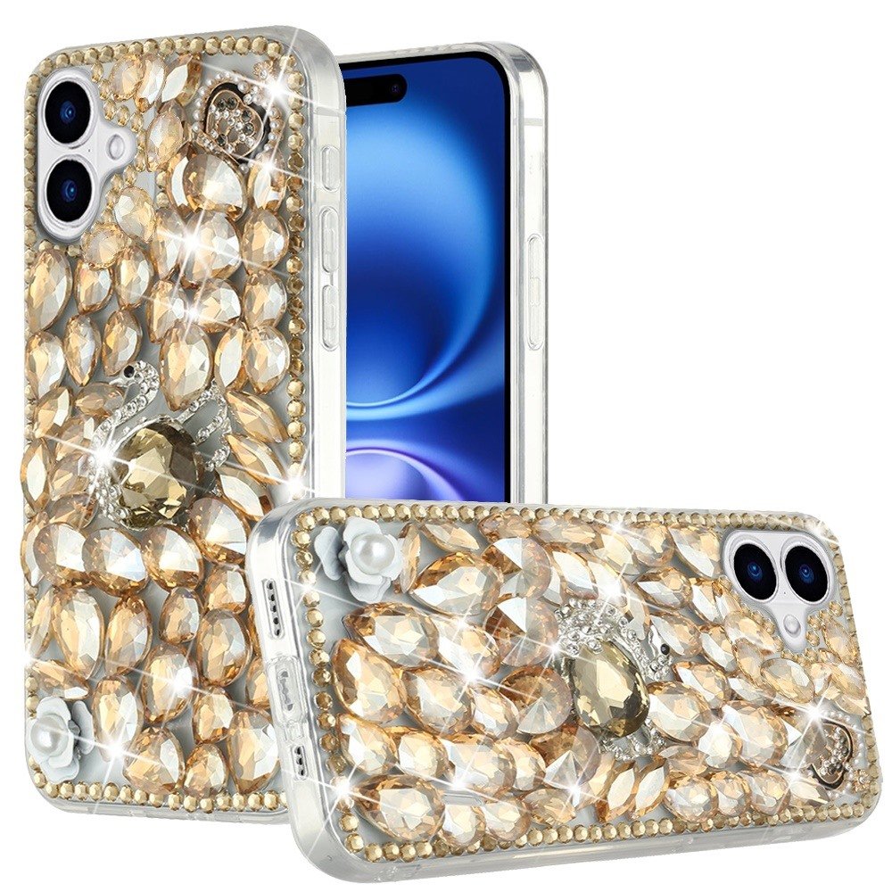 for iphone 17 full diamond with ornaments case cover gold swan crown pearl
