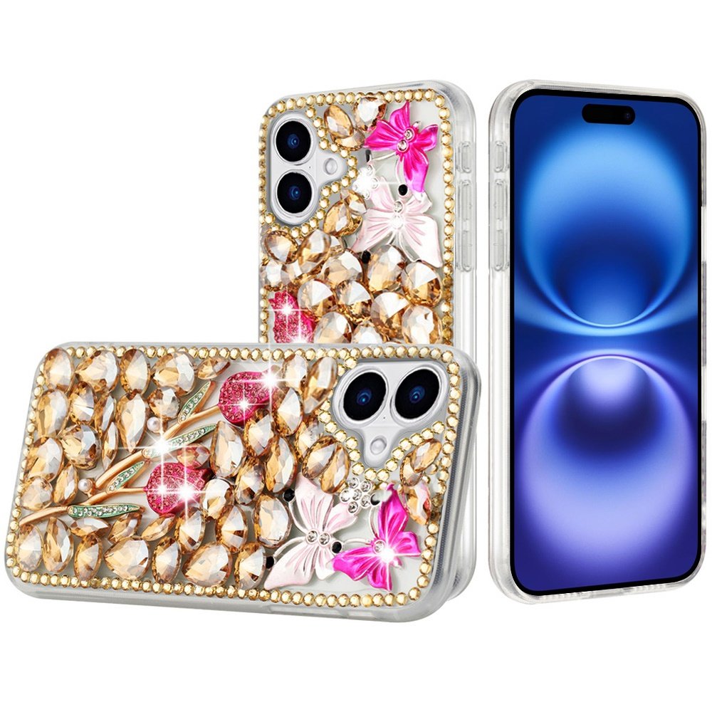for iphone 17 full diamond with ornaments case cover gold exquisite garden