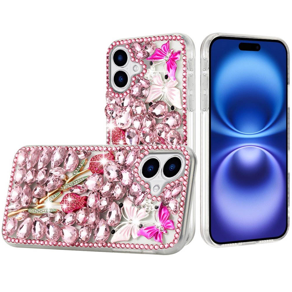 for iphone 17 full diamond with ornaments case cover pink exquisite garden