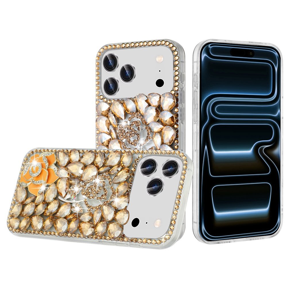 for iphone 17 pro max floral full diamond bling case cover gold