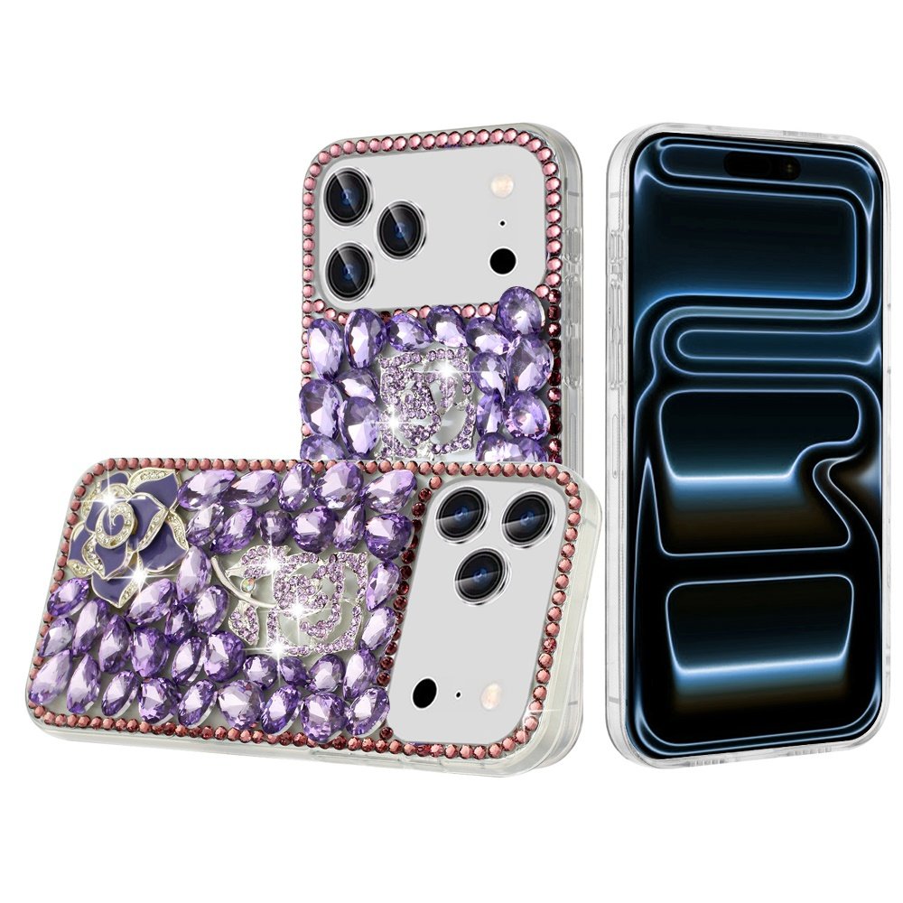 for iphone 17 pro max floral full diamond bling case cover purple