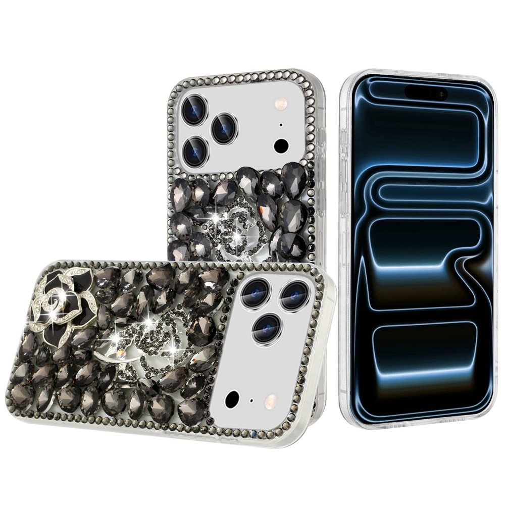 for iphone 17 pro max floral full diamond bling case cover smoke