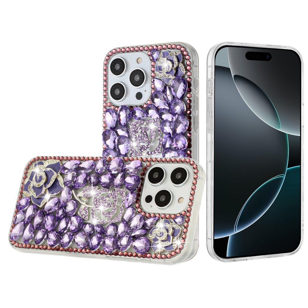 for iphone 16 pro max 6.9 inch floral full diamond bling case cover purple