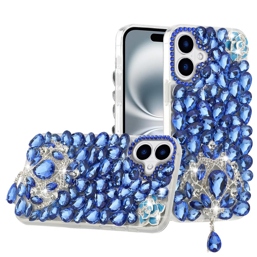 for iphone 16 6.1 inch jewel full diamond bling case cover blue