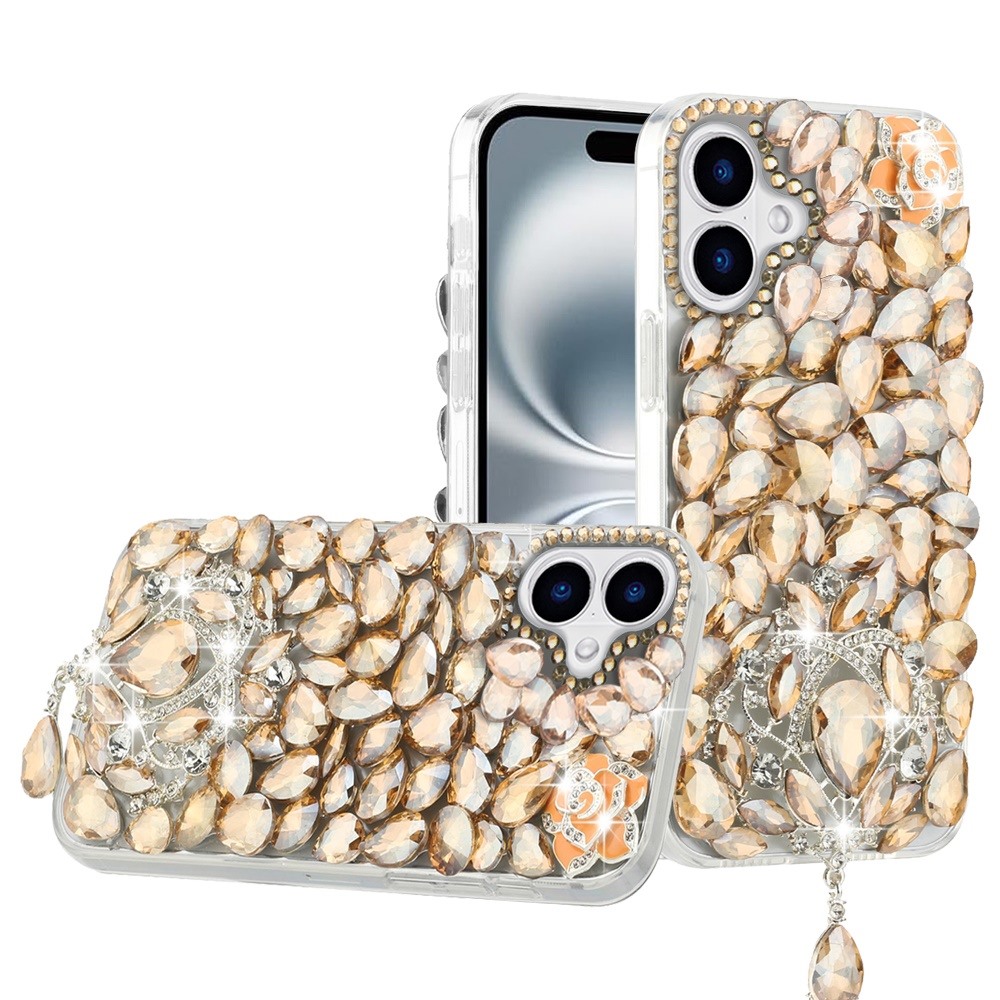 for iphone 16 6.1 inch jewel full diamond bling case cover gold