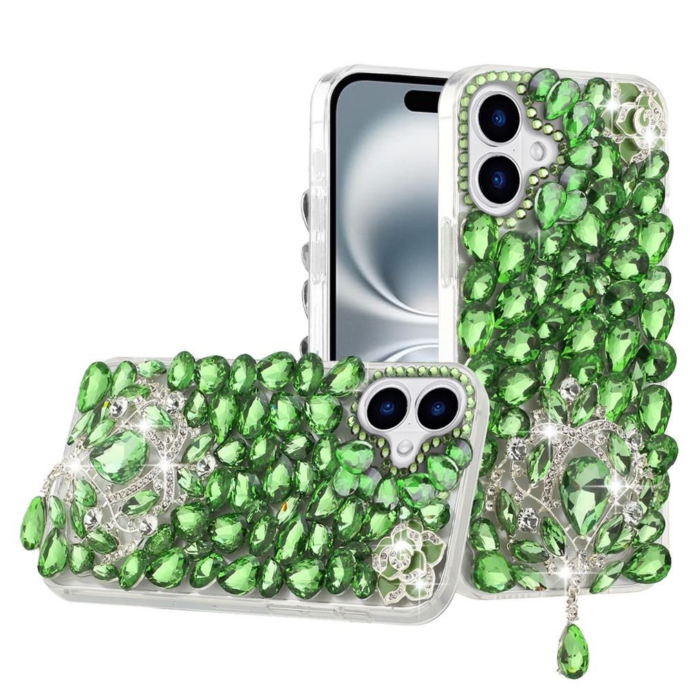 for iphone 16 6.1 inch jewel full diamond bling case cover green