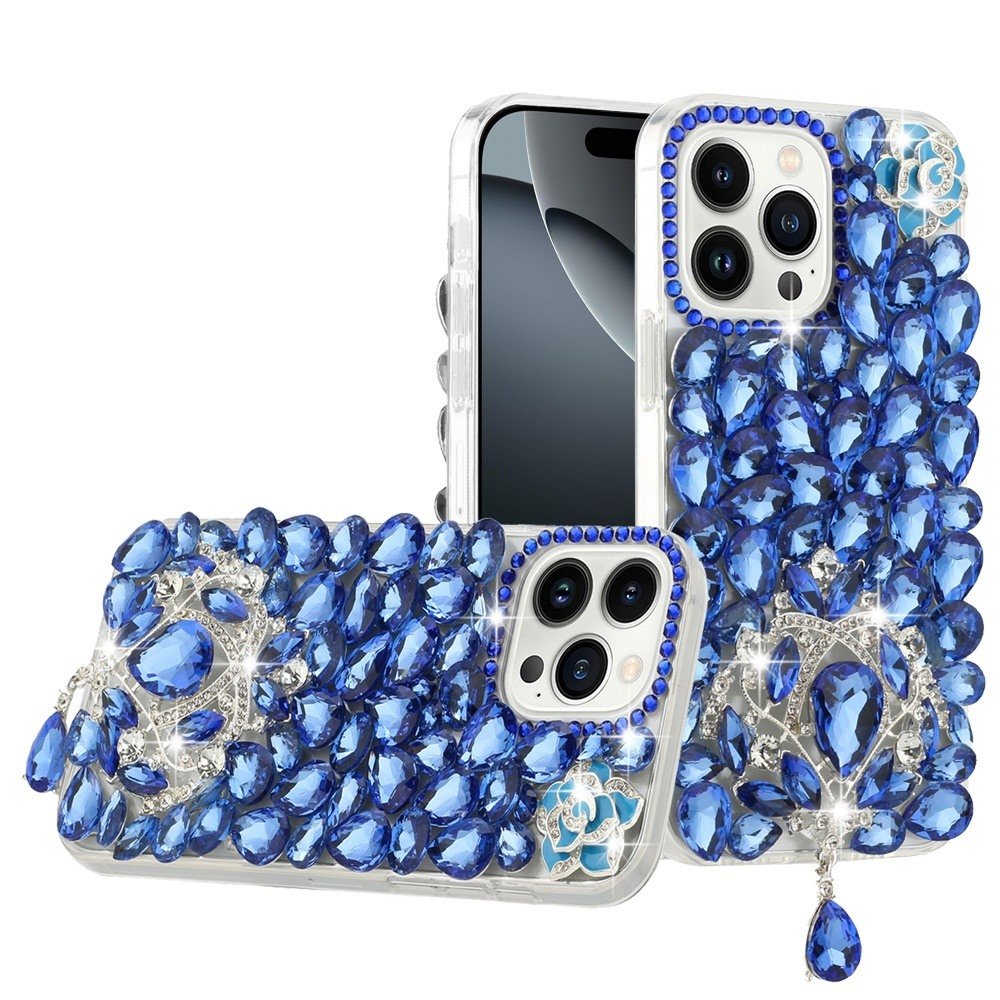 for iphone 16 pro 6.3 inch jewel full diamond bling case cover blue