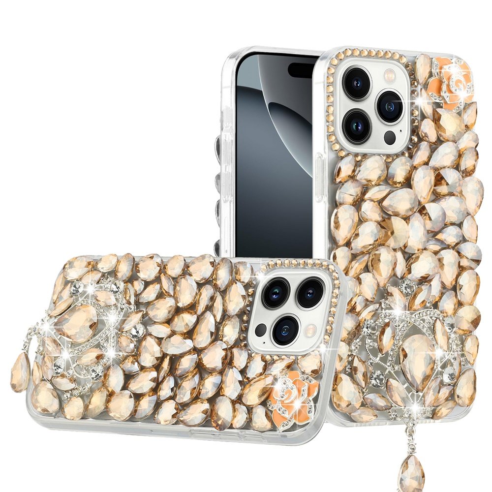 for iphone 16 pro 6.3 inch jewel full diamond bling case cover gold