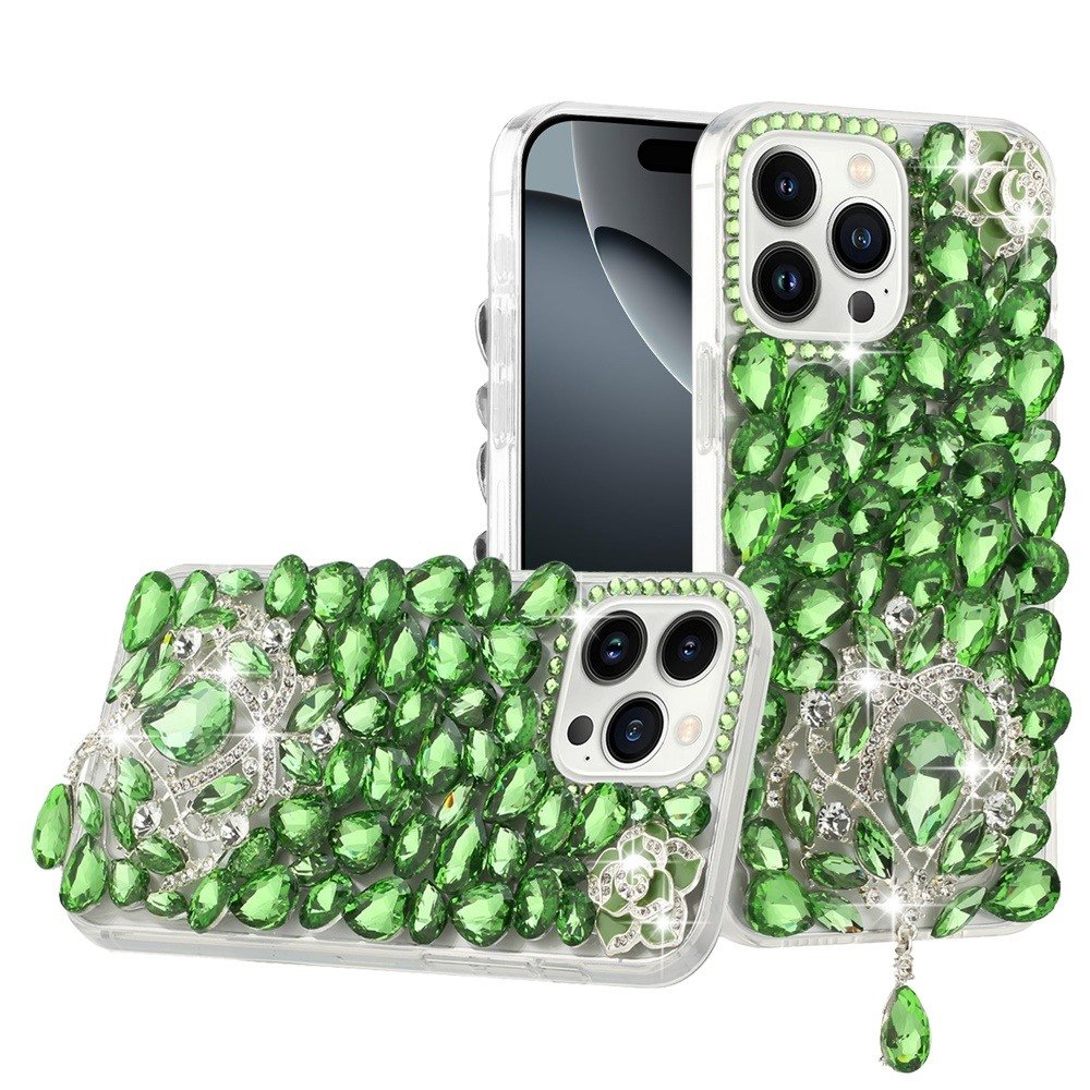 for iphone 16 pro 6.3 inch jewel full diamond bling case cover green