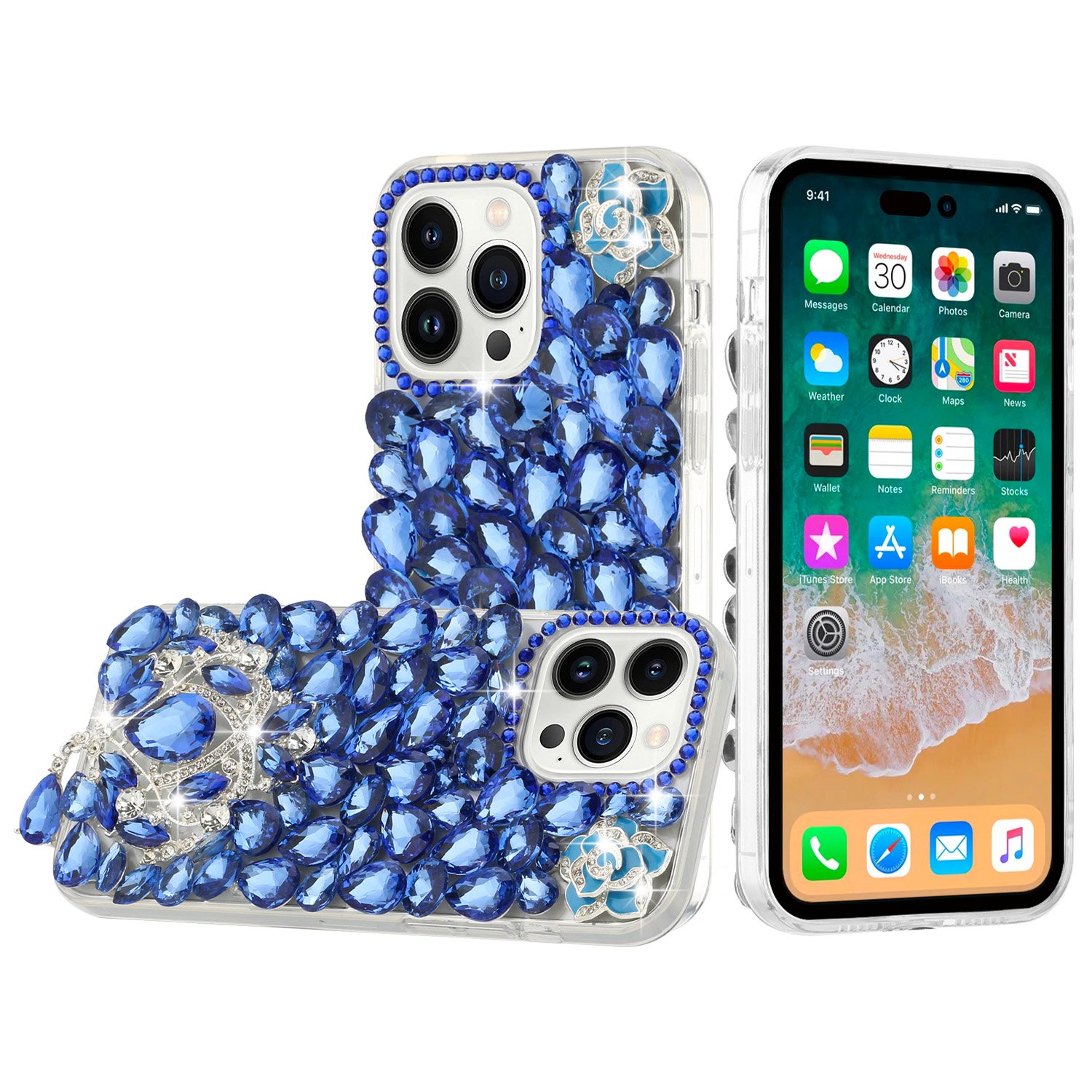 for ip15 pro max jewel full diamond bling case cover blue