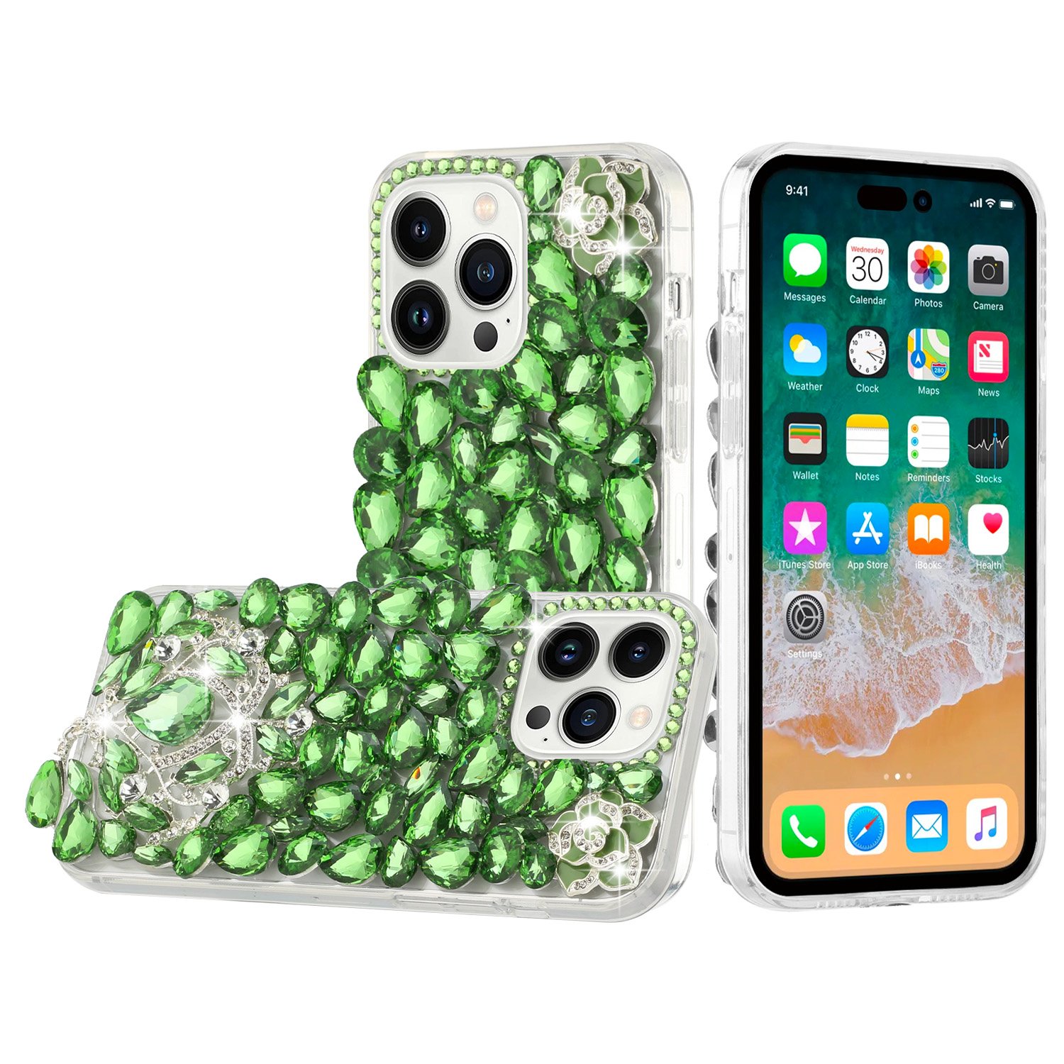 for iphone 15 jewel full diamond bling case cover green