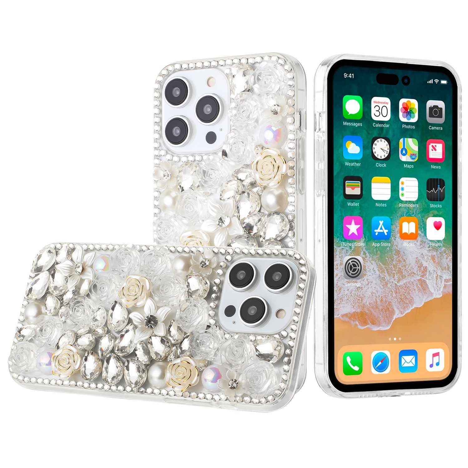 for ip15 pro max rose flower full diamond bling stones clear