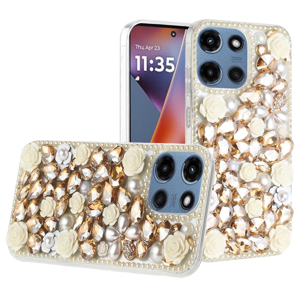 for moto g 5g 2025/2026 g play 2026 rose flower full diamond bling stones yellow