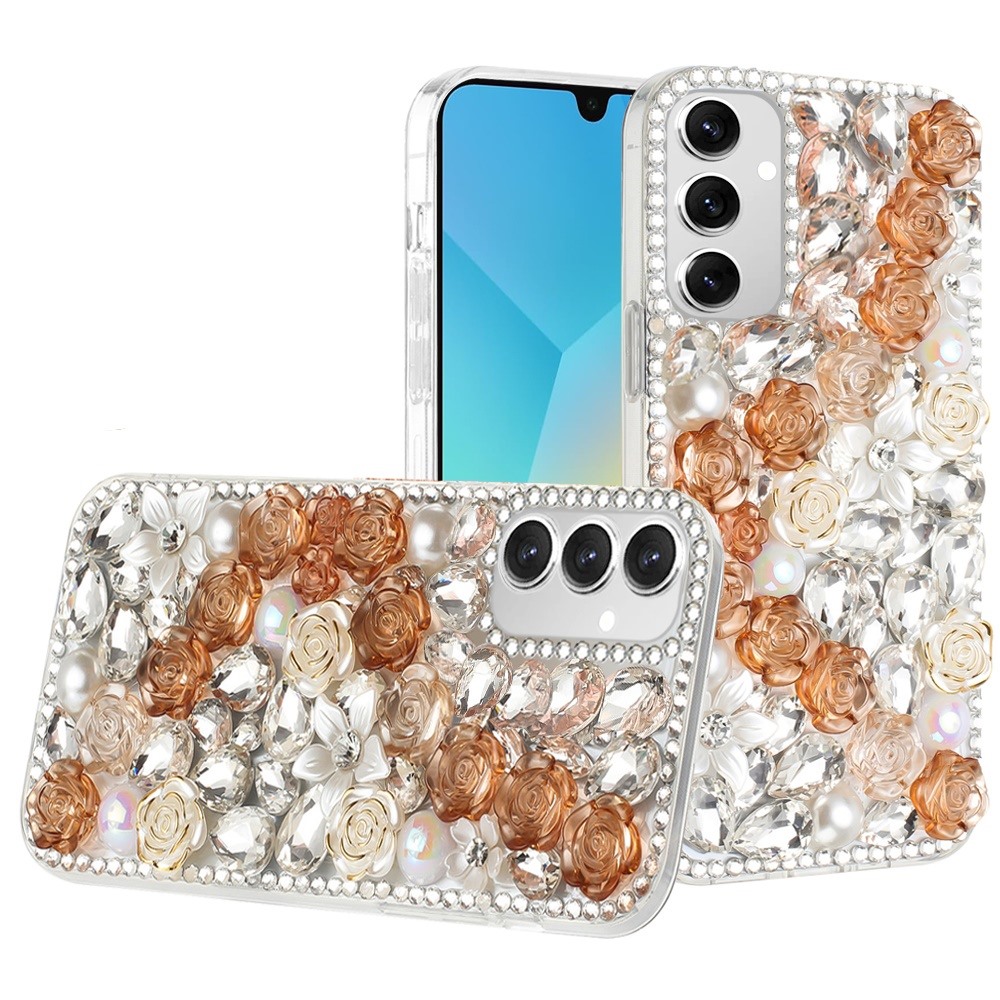 for samsung a16 5g rose flower full diamond bling stones gold