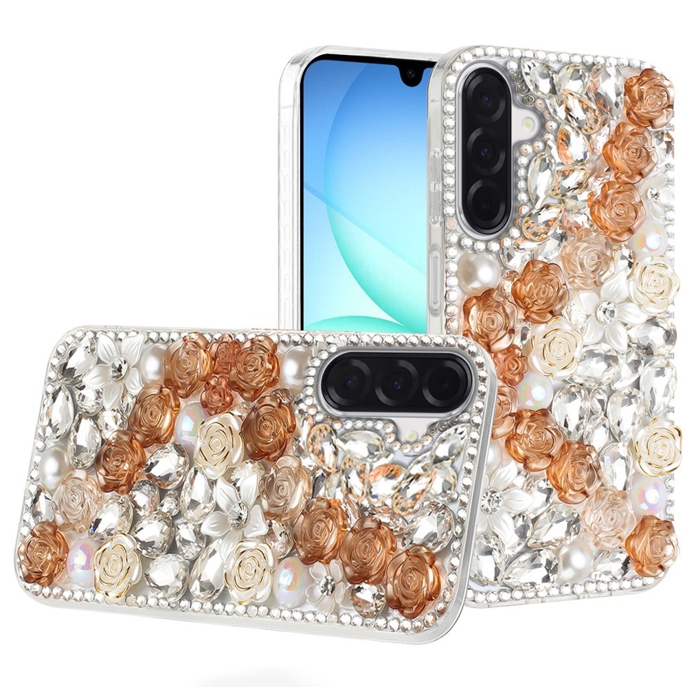 for samsung a17 5g rose flower full diamond bling stones gold