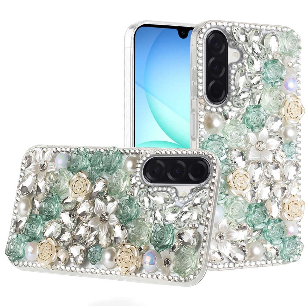 for samsung a17 5g rose flower full diamond bling stones green