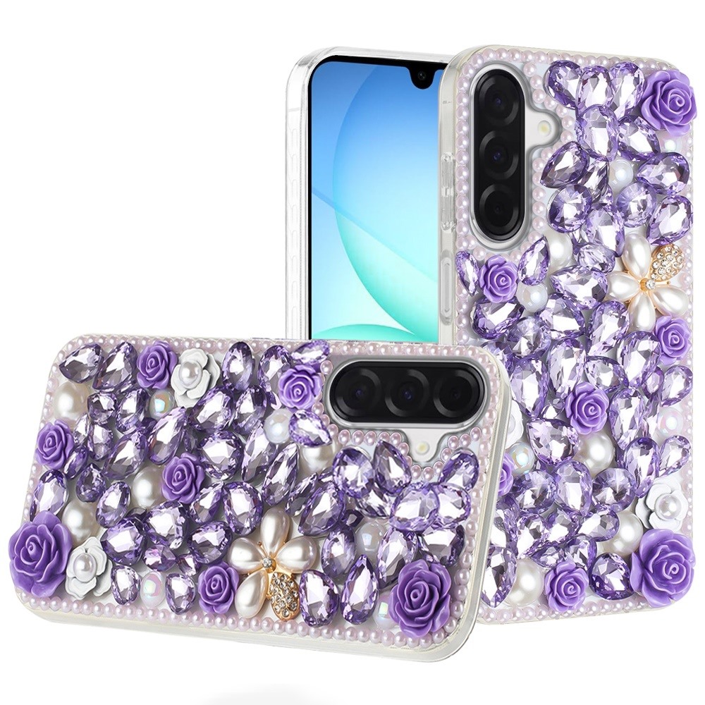 for samsung a17 5g rose flower full diamond bling stones purple