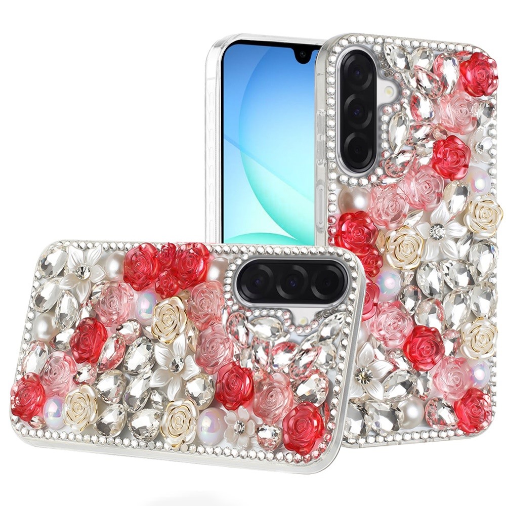 for samsung a17 5g rose flower full diamond bling stones red